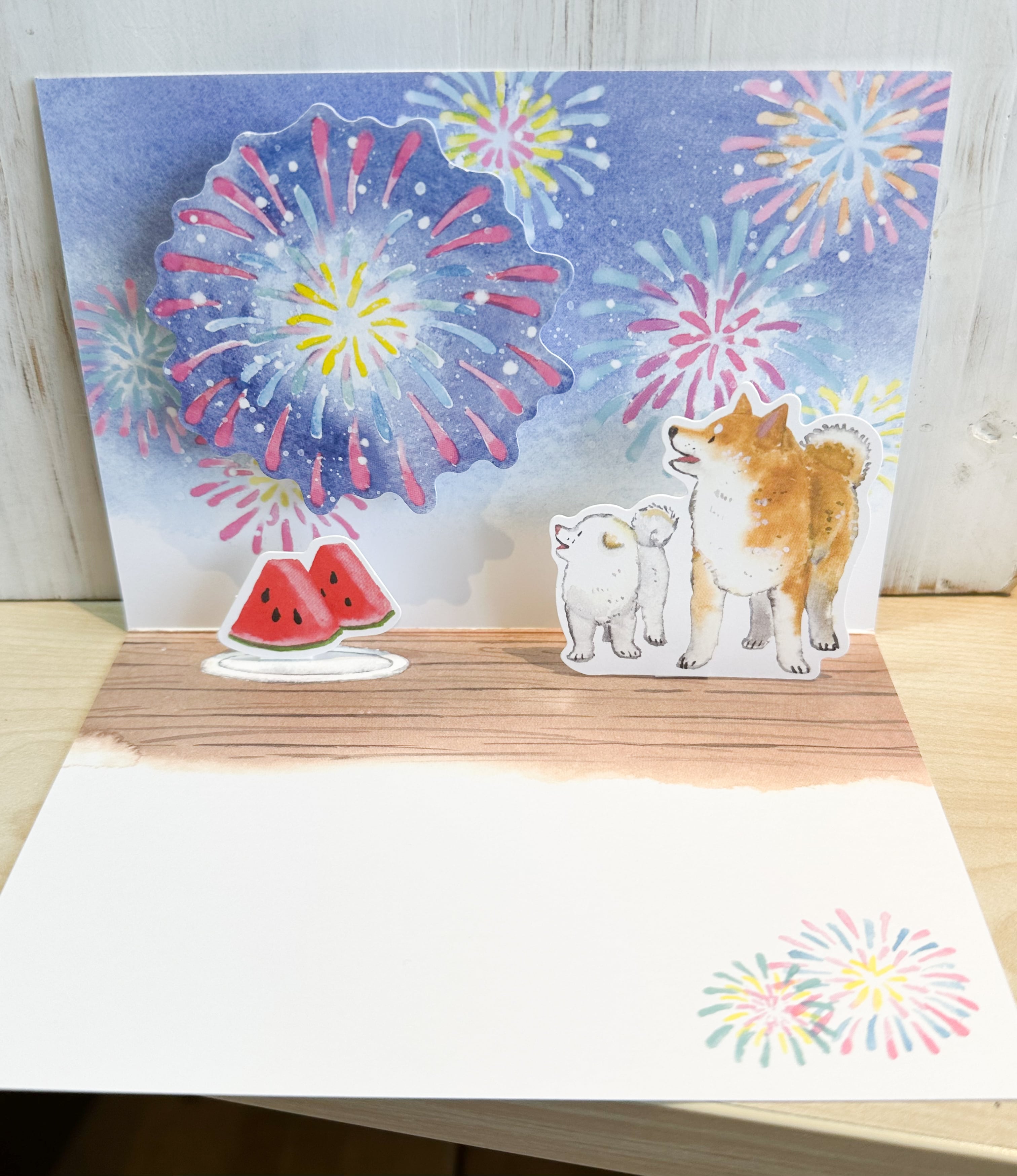 夏・村田夏佳しばいぬと夏グリーティングカード 花火 | わんこ雑貨の店
