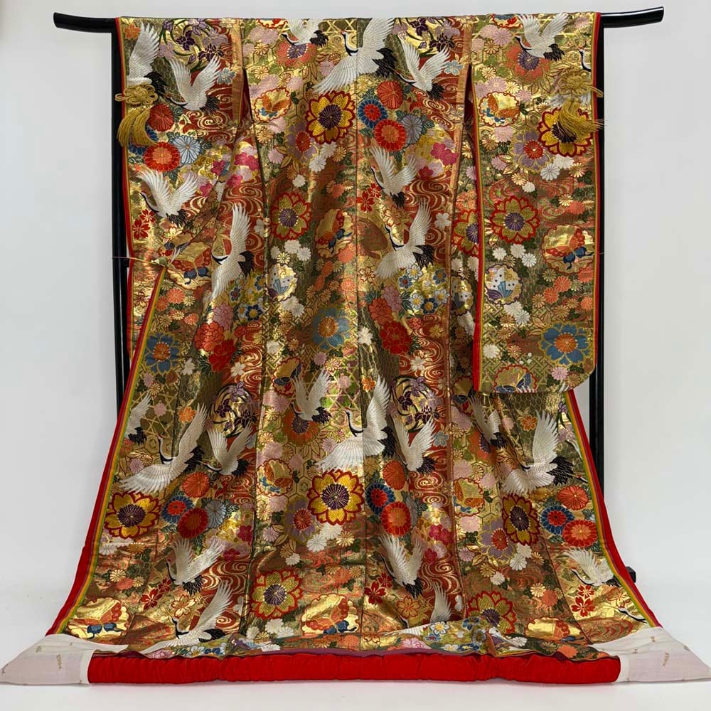 色打掛 正絹 金 観世栄夫 打掛 花嫁衣裳 婚礼 リサイクル 中古 ブライダル ウエディング 着物 4314