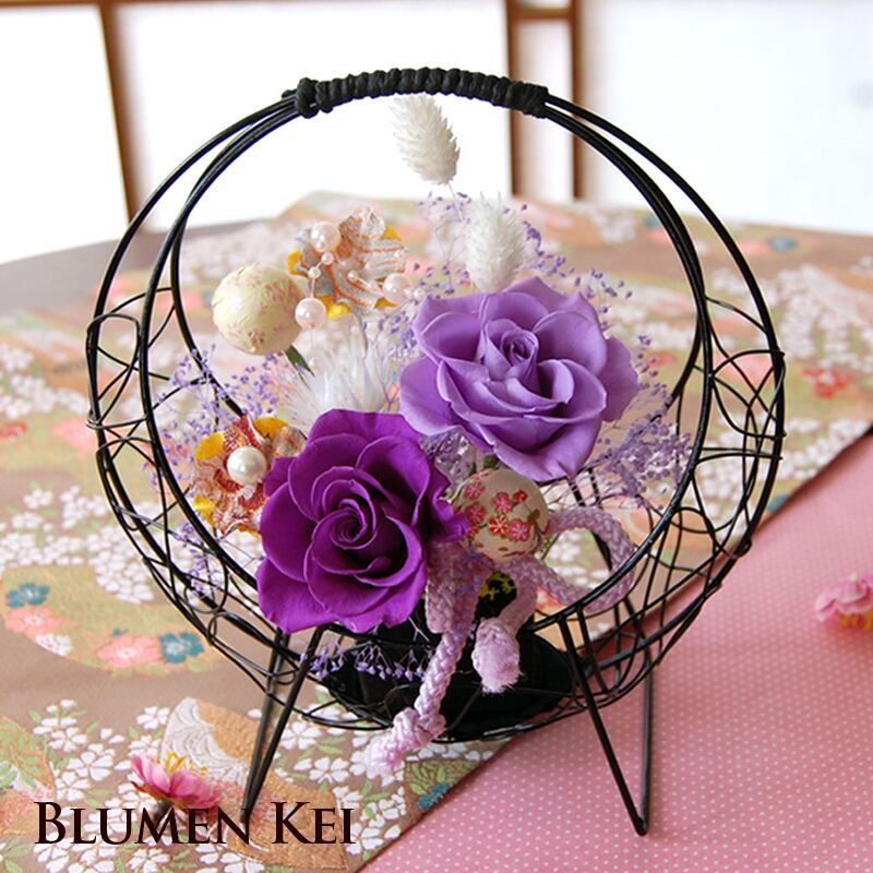 藍染花アレンジメントりんご大 藍染花 アレンジメント りんご大