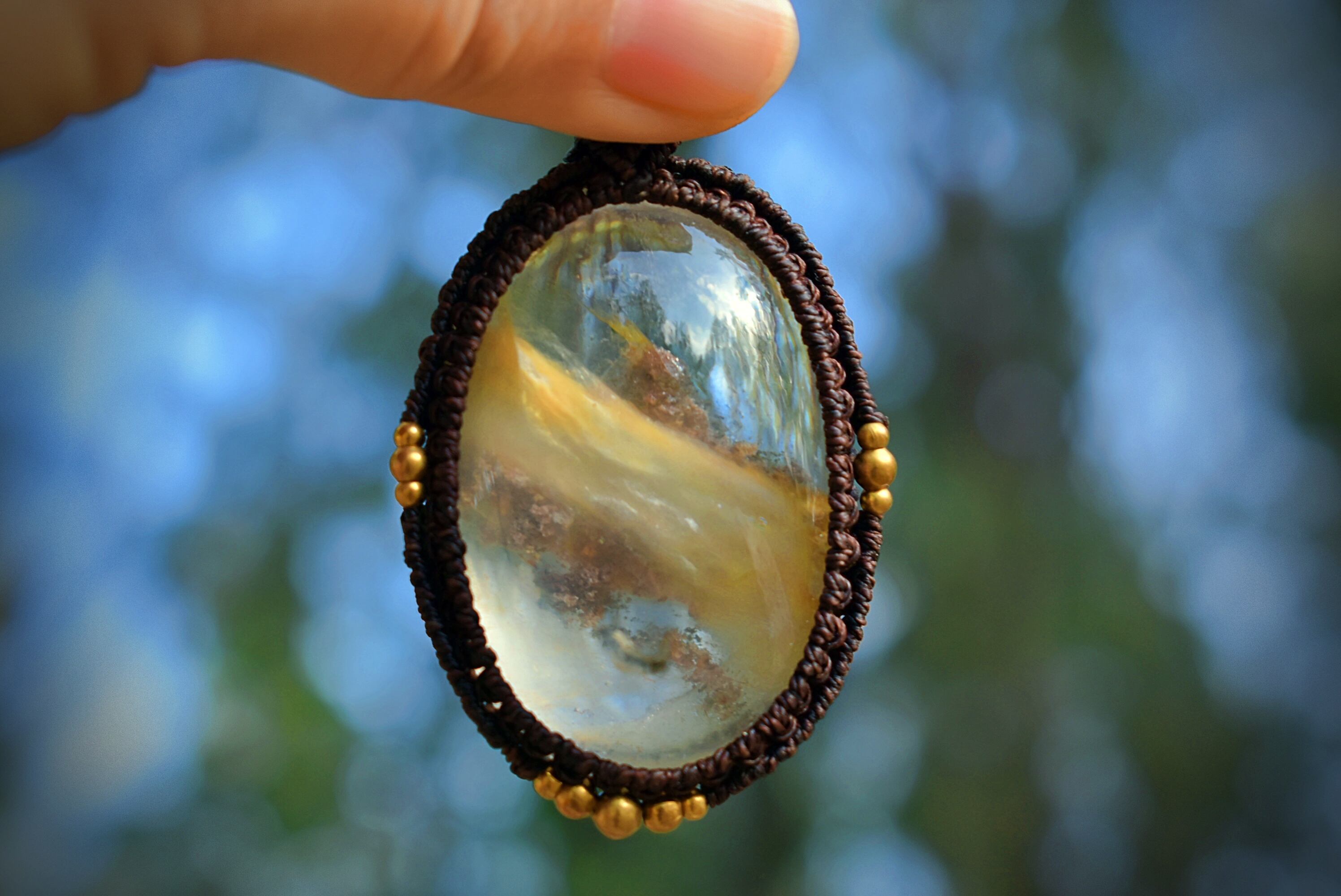 レアストーン★微生物と共存★ガーデンクォーツ マクラメペンダントgarm032