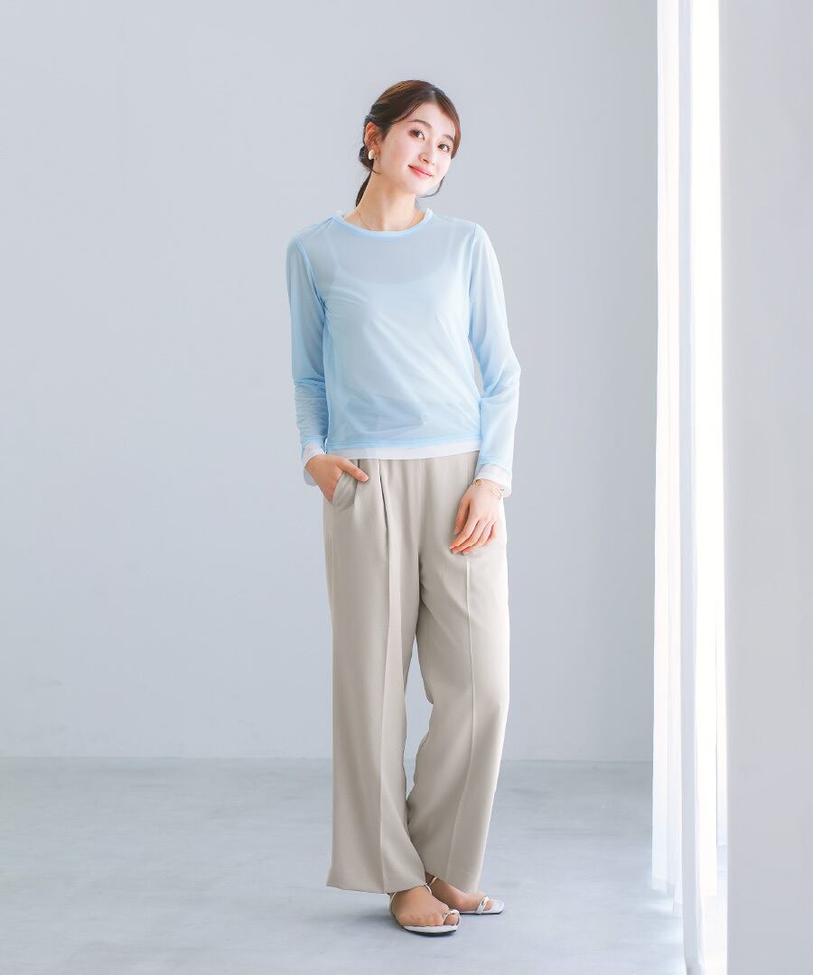 SALE 30％OFF】【 抜け感で魅せる 】 強撚シアー・配色カットソー