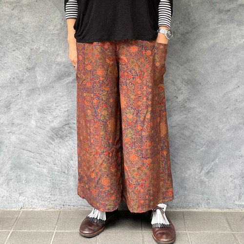 着物リメイクワイドパンツ - kimono elastic waist pants