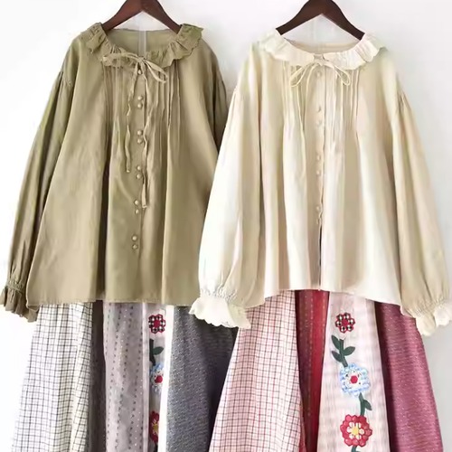 2色／細リボンピンタックブラウス ・9877