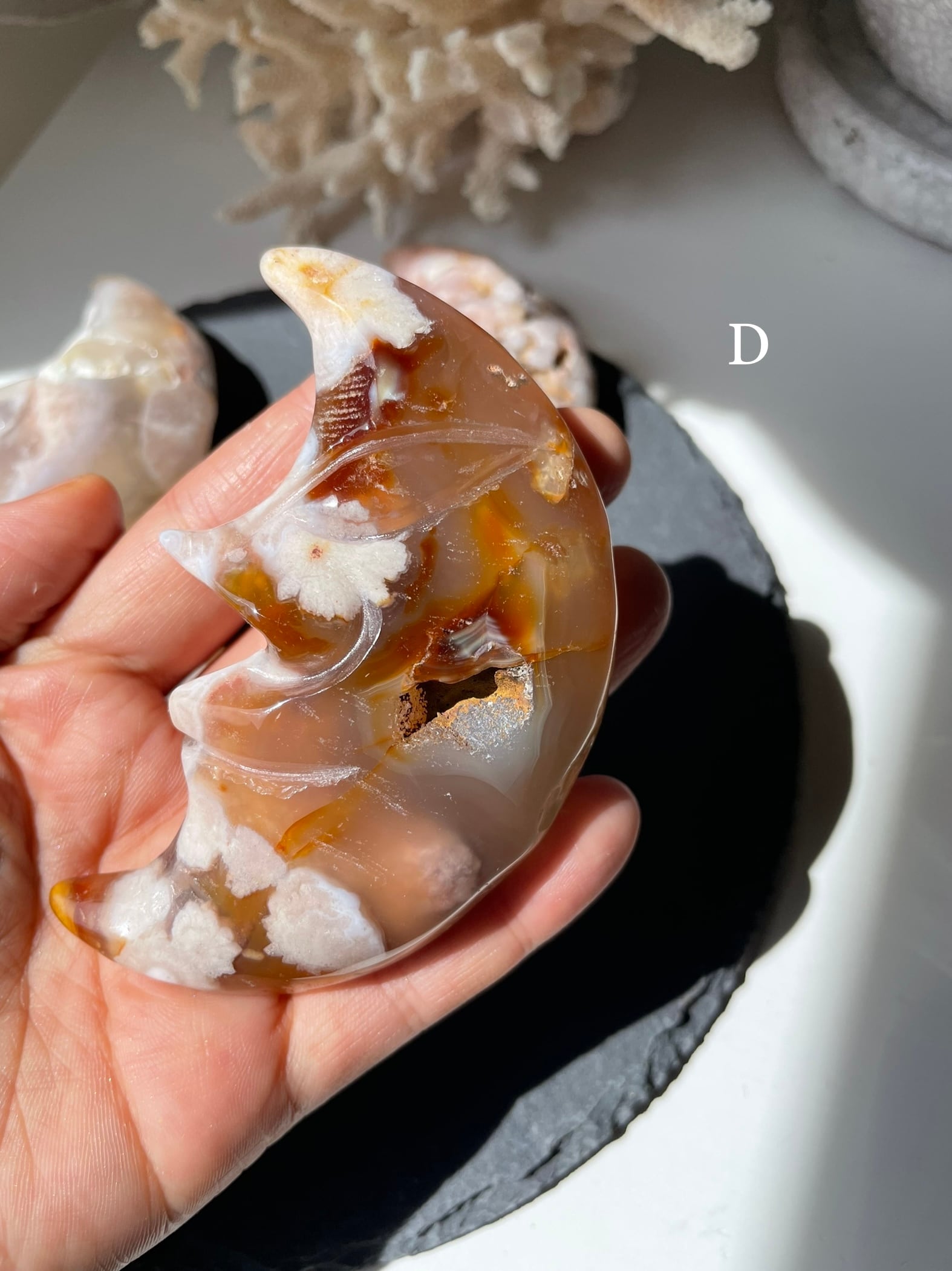 Flower Agate Moon shape stones(L) ②/ フラワーアゲートムーンシェイプ(L)②