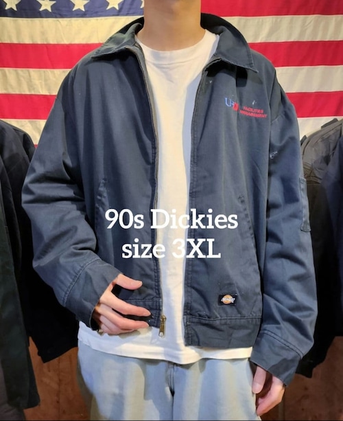 Used ジャケット◆3XL Dickies ビッグサイズ　ワークジャケット 刺繍　ネイビー◆ヴィンテージ USA古着