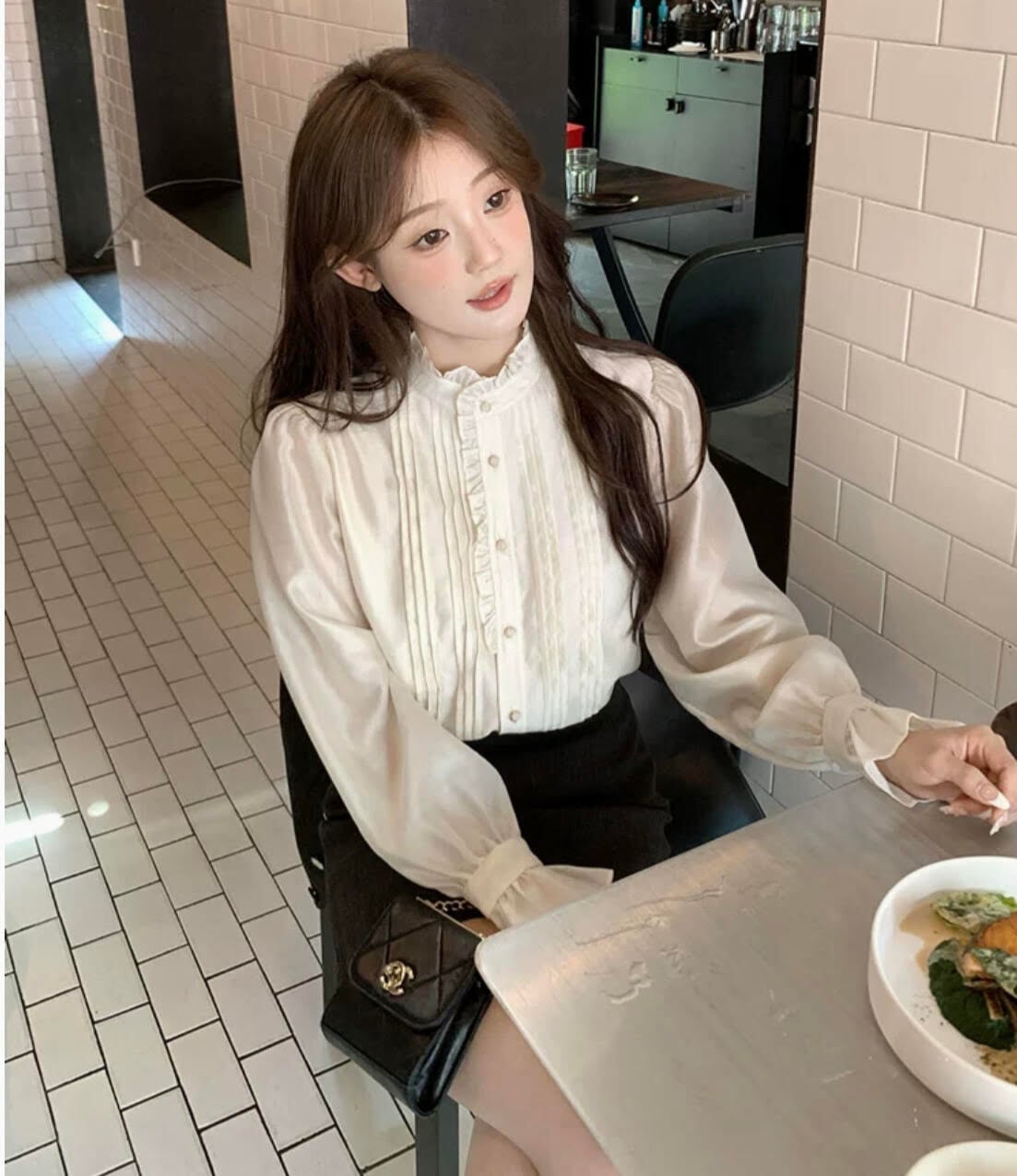 セットアップ ベスト ノースリーブ ラウンドネック 前開き シャツ 長袖