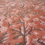 ブロックプリント生地【50cm単位】インド綿  花柄 くすみオレンジ×カーキ #41683-OR1