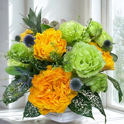 【木場店限定　店頭受取専用】イエローグリーンのアレンジメント 画像