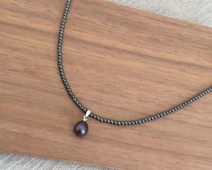 ブラック淡水パール ヘマタイトネックレス