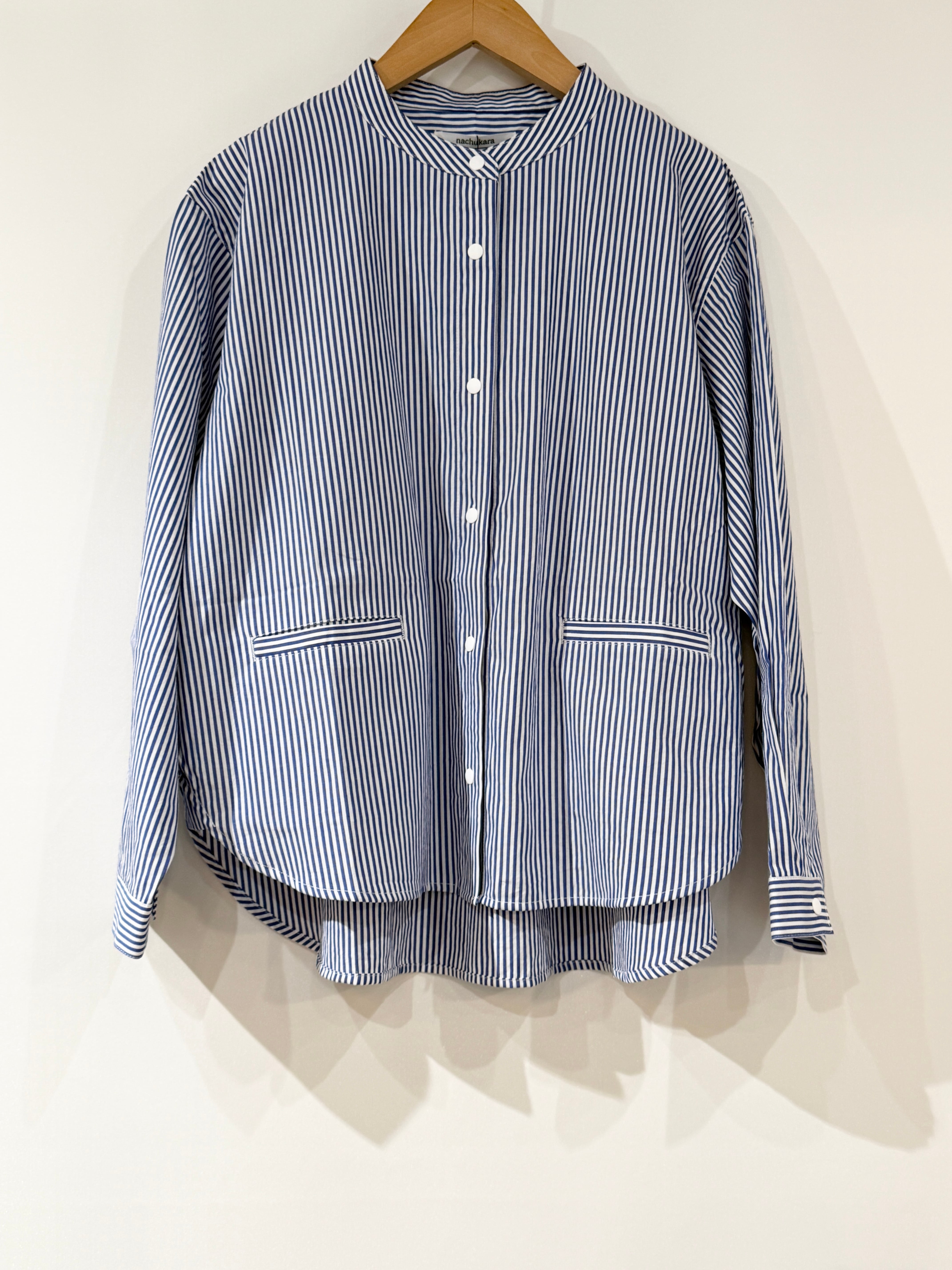 nachukara/ブロードバンドカラーシャツ ブルーストライプ