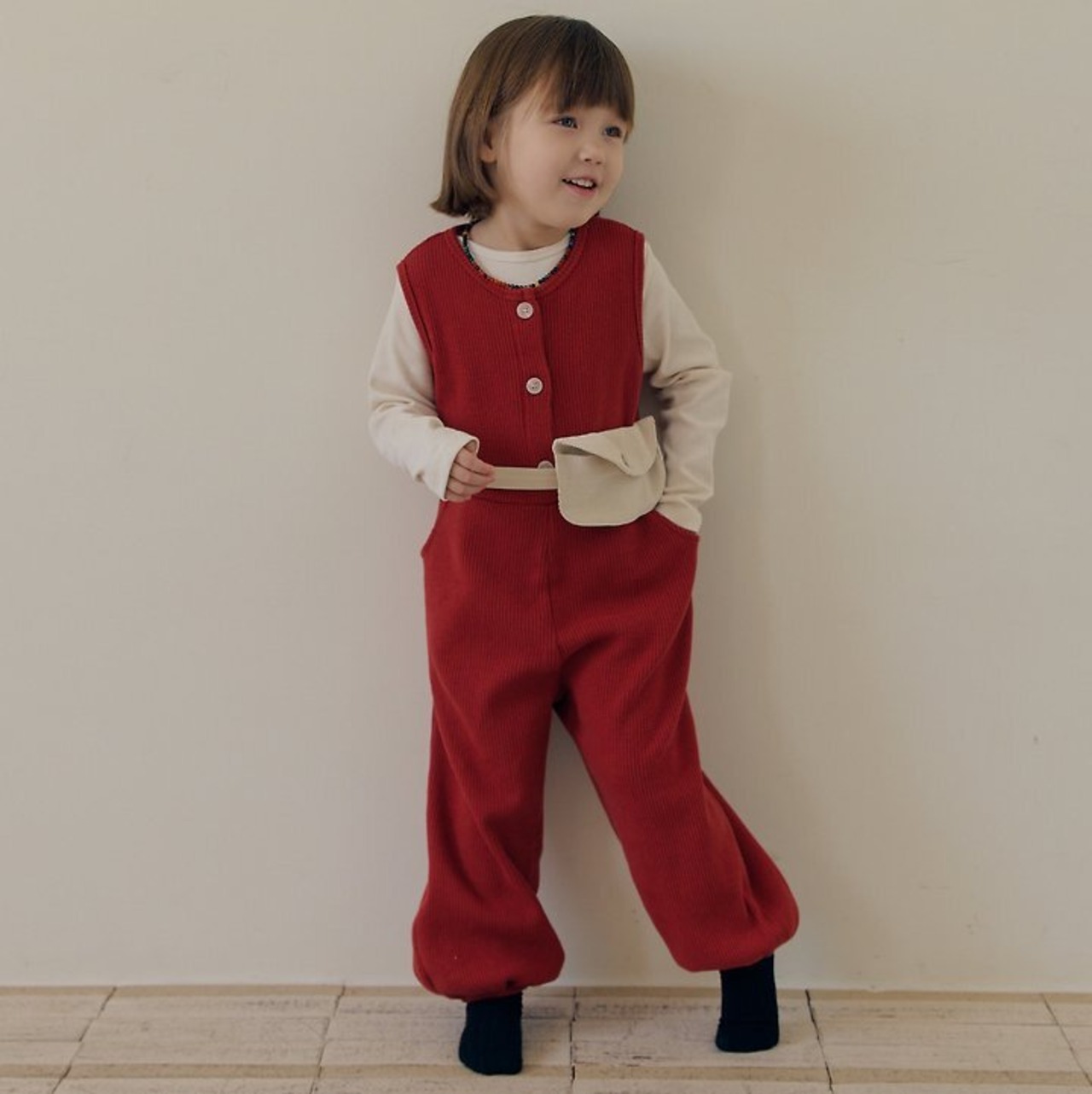 韓国子供服 / 26Autumn / 〖取寄〗MOME / ワッフルボタンボディスーツ / キッズ服 /ナチュラル服 / 秋服 *XS~L*