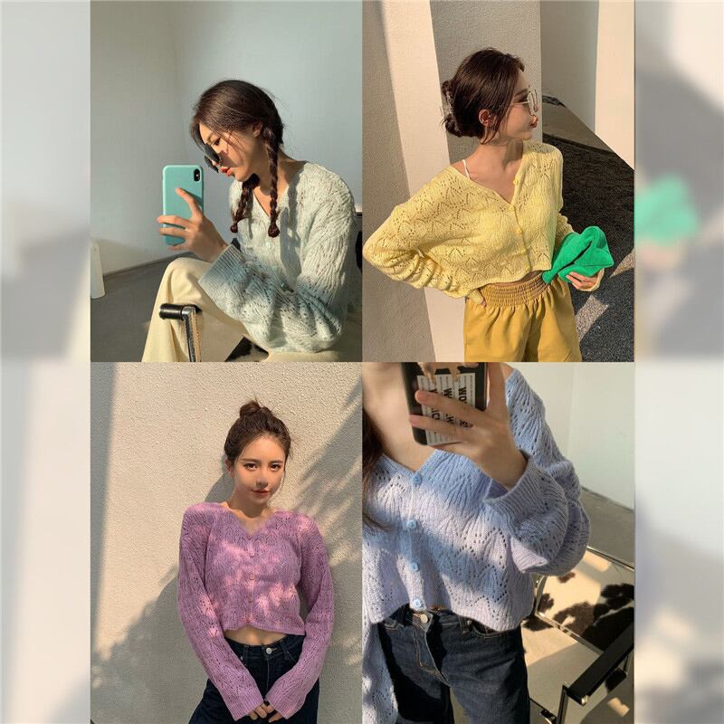 モヘアホローニットスモールカーディガンレディース秋新作ルーズレイジースタイルセーターコート長袖ショートトップ ブラックストロベリース27182055673