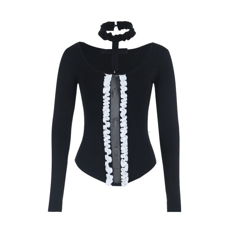 Cross choker lace tops r0191