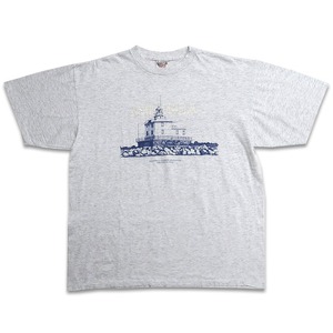 古着 ONEITA オニータ アシュタビュラハーバー灯台 刺繍 プリントTシャツ 杢グレー 表記：XL　gd409706n w60610