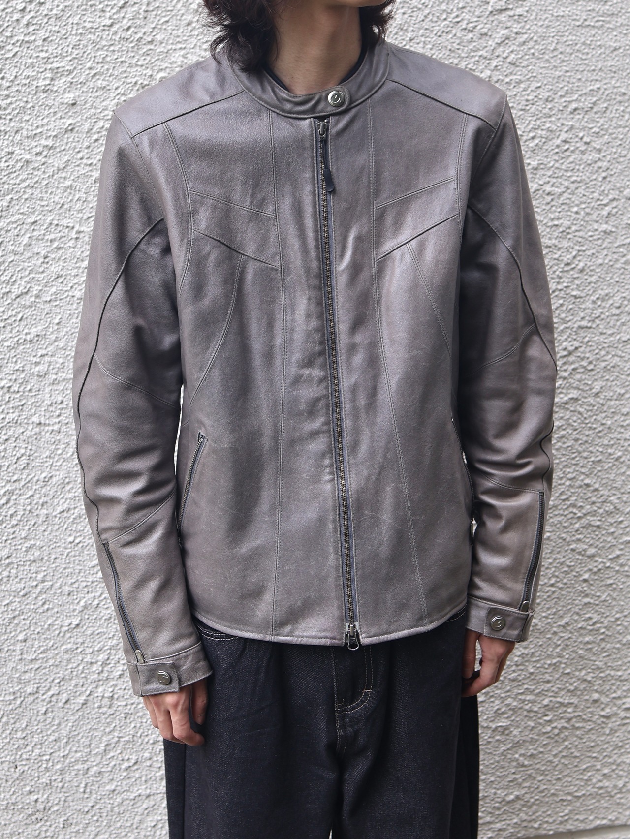 grey racing leather jacket