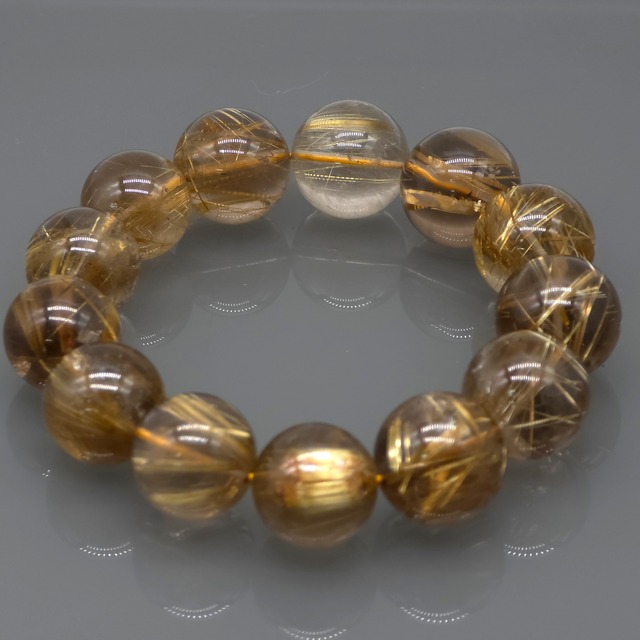 [高品質][大粒]スモーキータイチンルチルクォーツブレスレッド 18mm 手首17cm