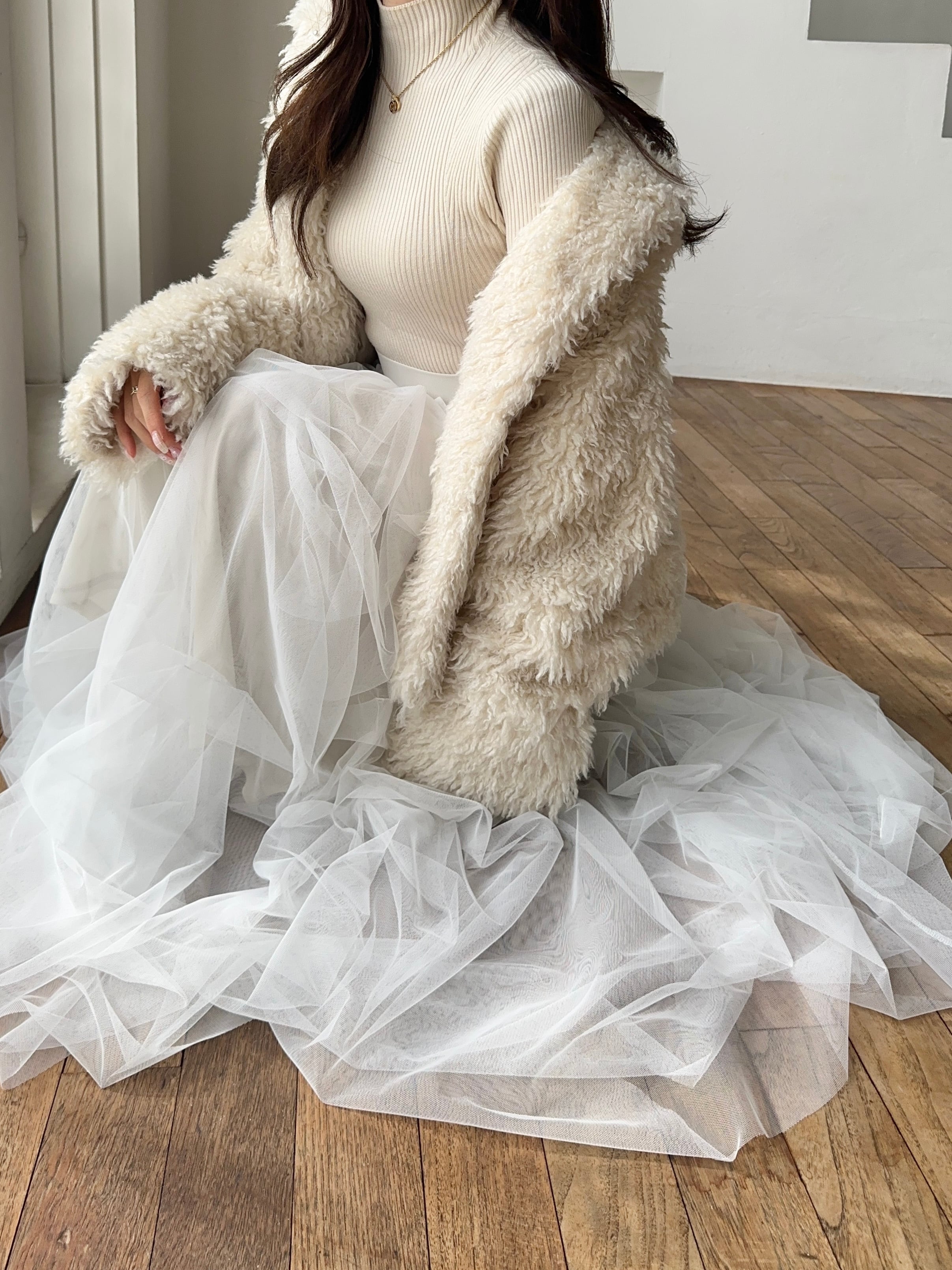 volume tulle skirt( ivory )