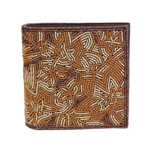 ビーズ刺繍二つ折り財布（#052 茶色xベージュ 二色花柄）
