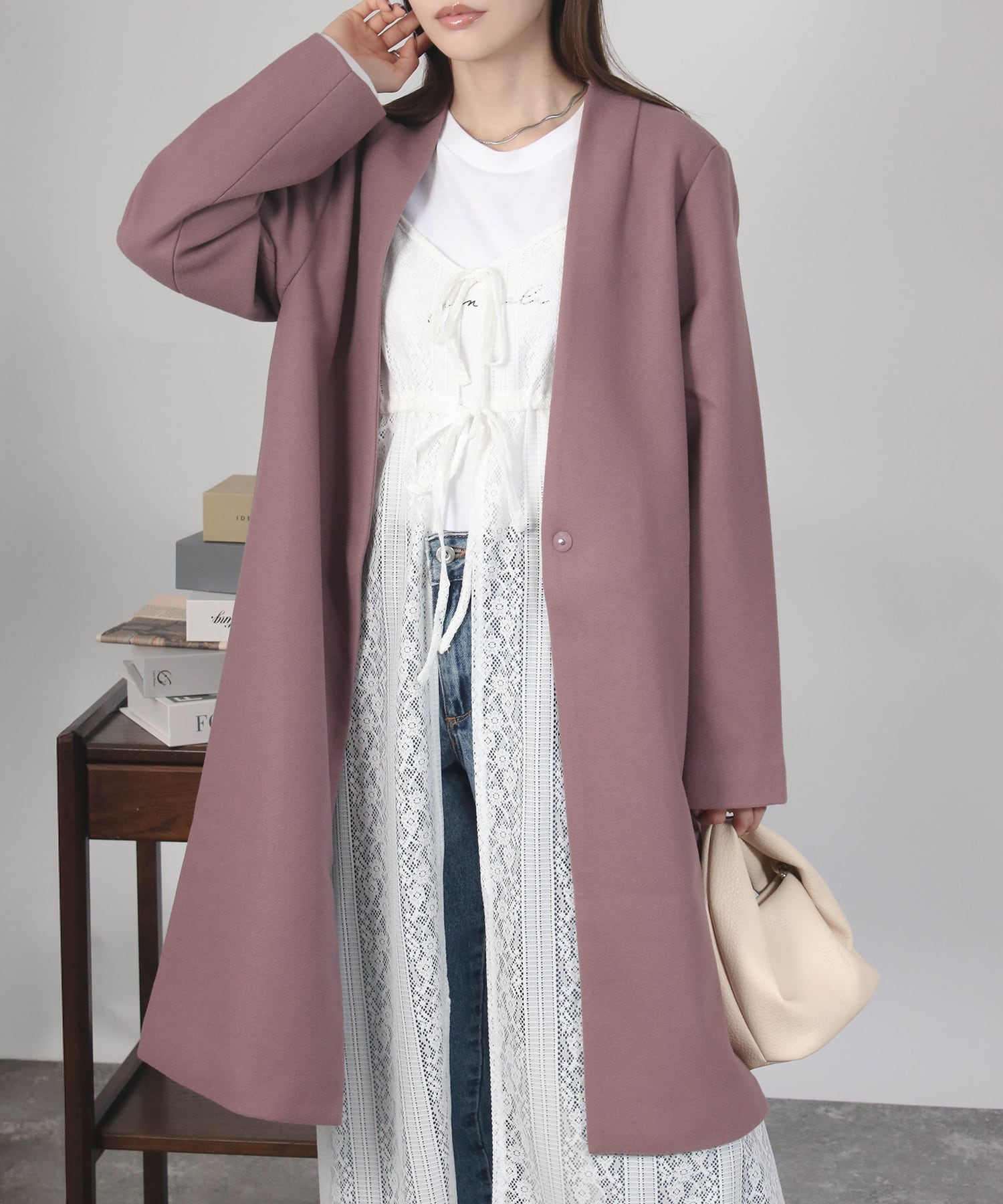 ☆さくらさく＊アローズ＊ウール100％＊ノーカラーコート＊早い者勝ち！ Social GIRL（ソーシャルガール） ノーカラーコート コート Vネック