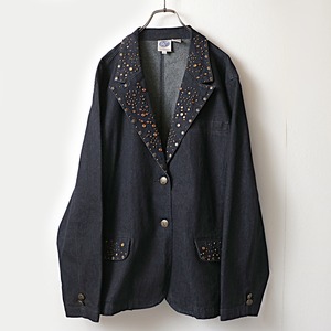 DG2 スタッズ デザイン デニム テーラードジャケット 古着 used