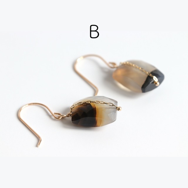 K10｜石が選べる｜ミニマルシックなモンタナアゲート×チェーンのピアス｜金属アレルギー対応