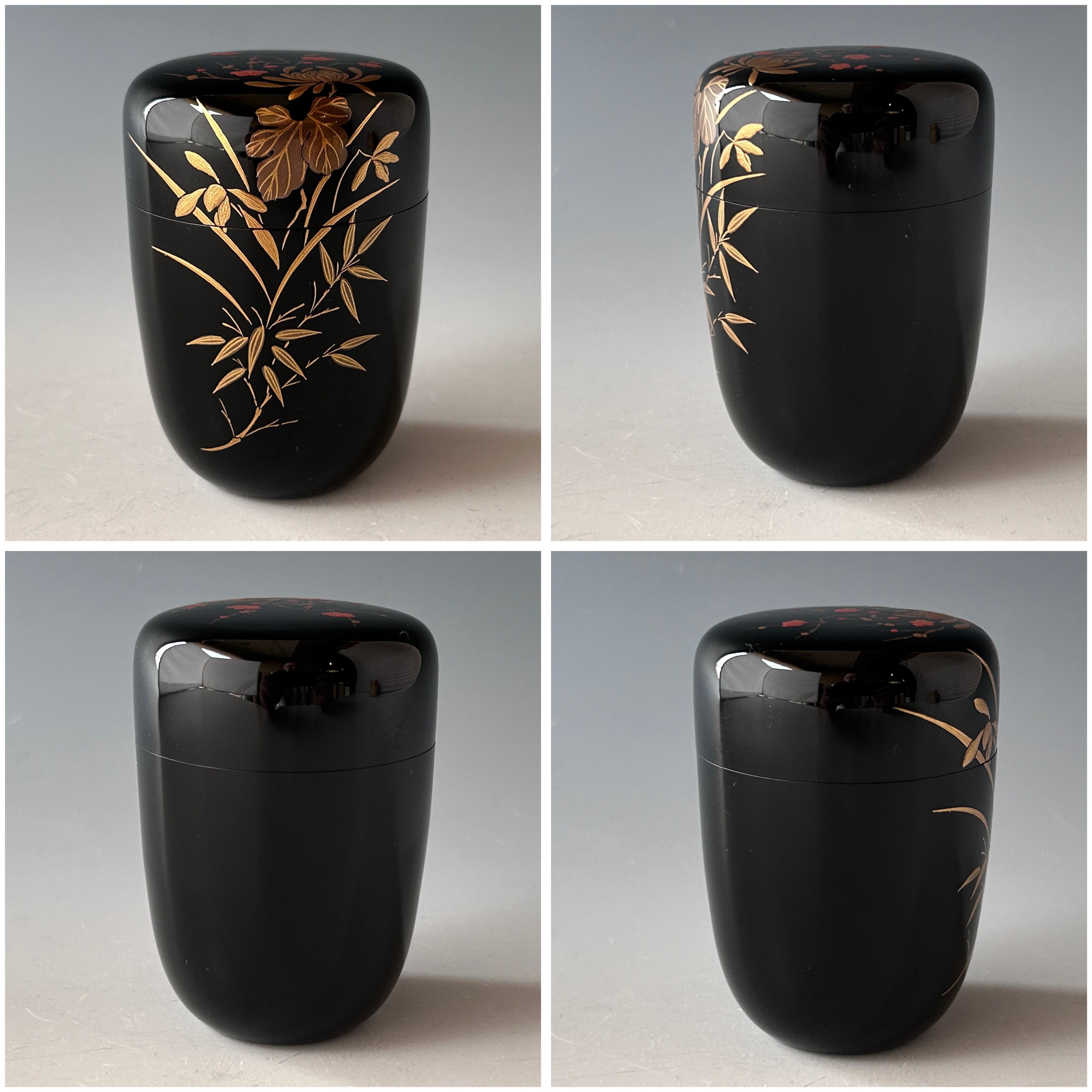 茶道具 四君子蒔絵 長棗 林勝 共箱 漆芸 山中塗 薄茶器 茶会 棗 茶道具 四君子蒔絵 長棗 林勝 共箱 漆芸 山中塗 薄茶器 茶会 棗