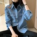 デニムシャツ レディース 長袖 大きいサイズ ゆったりサイズ 春 デニムブラウス シャツ ブラウス カジュアル ラフ ストリート レトロカラー 前開き カッターシャツ 婦人服 韓国風 プチプラ