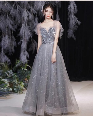 ★送料無料★9号(M)★スパンコール飾りパーティーロングドレス(OPN2783)