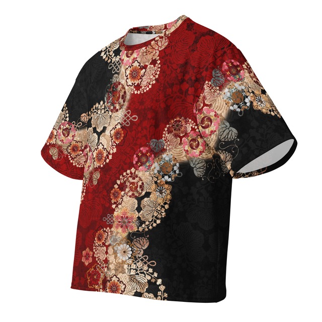 和紋様装飾　黒紅２　和柄ユニセックス 180G Performance Tシャツ