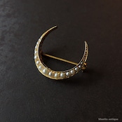 英国アンティークジュエリー 9ctゴールド 真珠 クレセント（三日月）ブローチ（ソーティングメモ付）