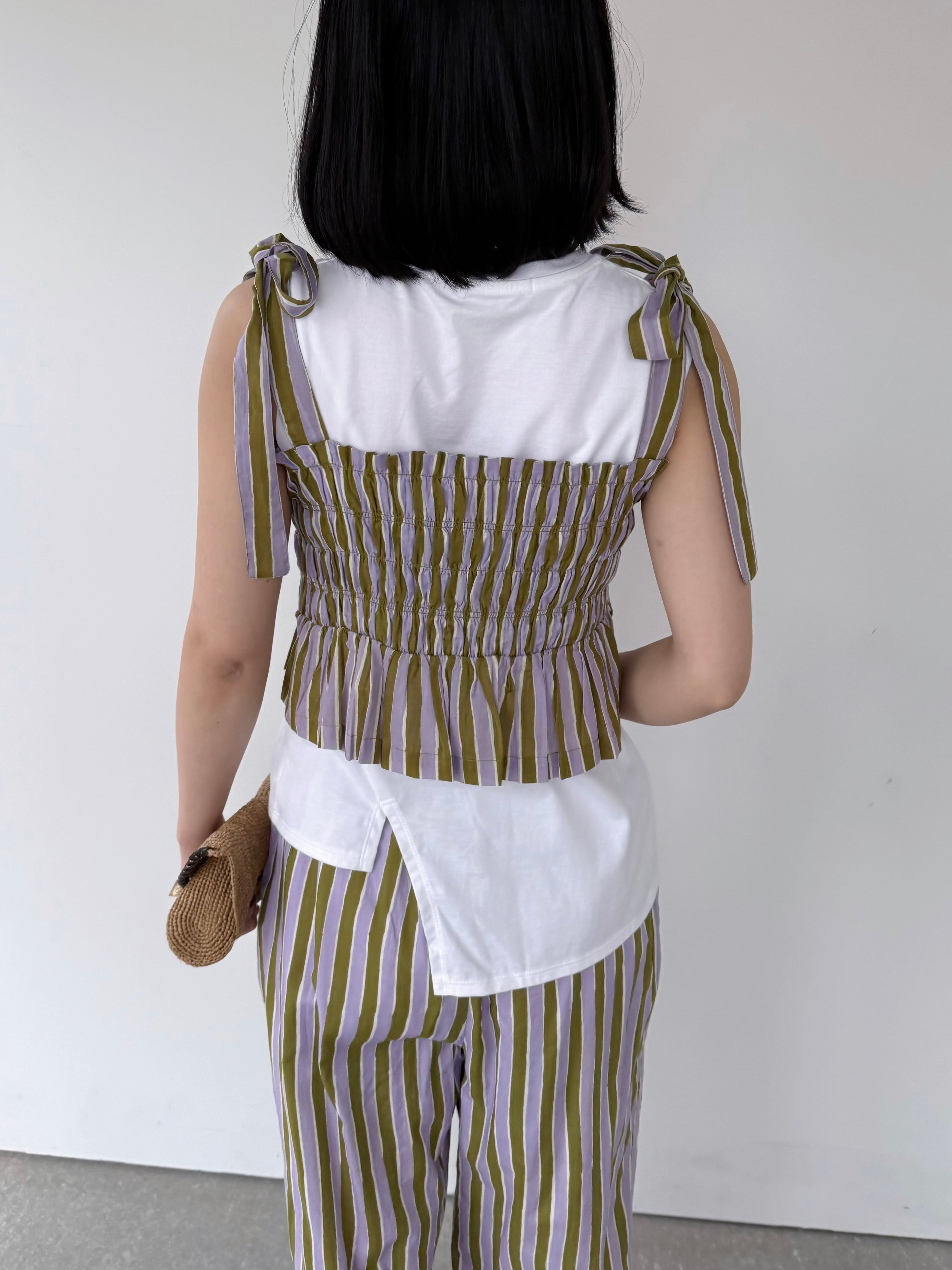Sara Mallika Cotton Wave Strip Print Shiring Top | KOKO