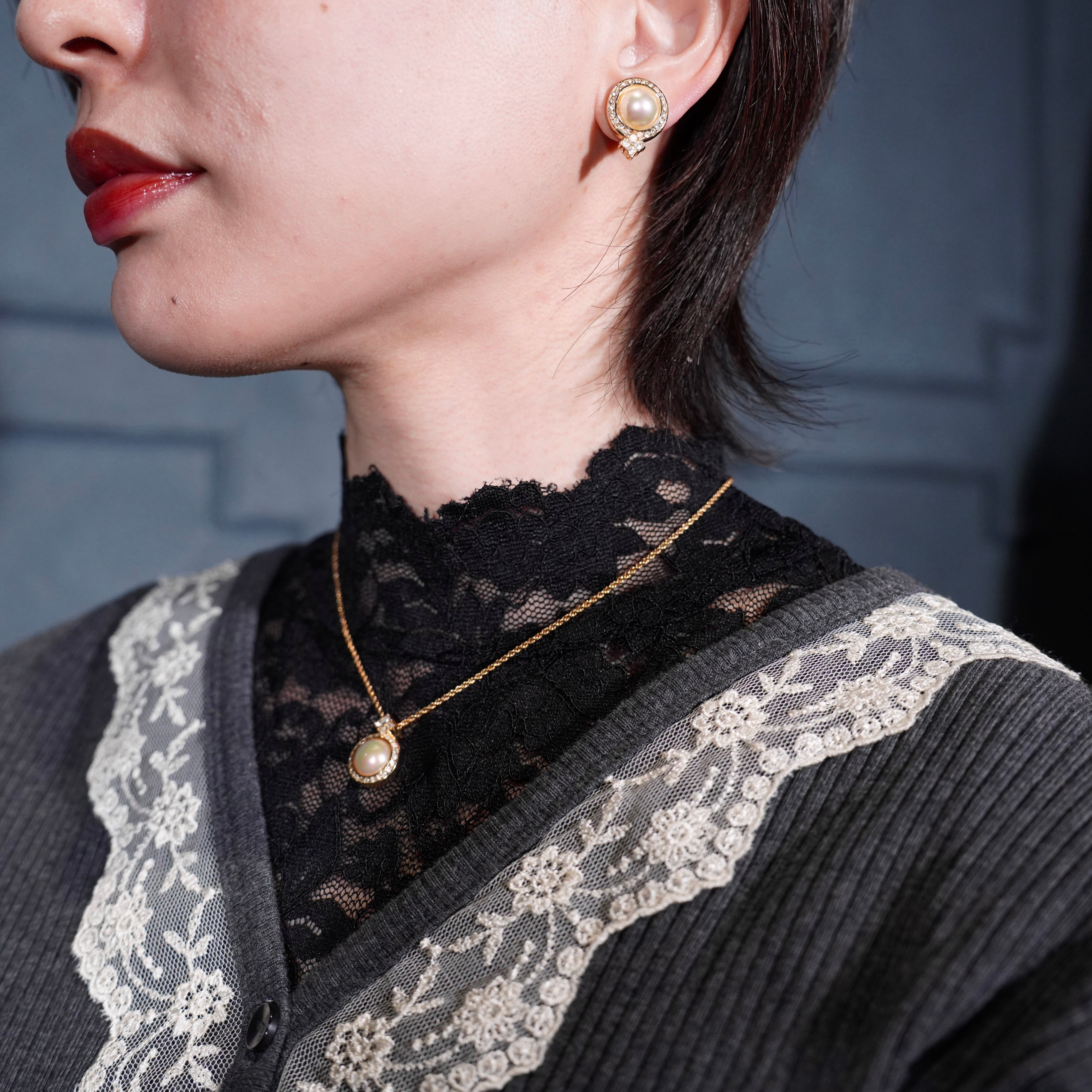 Christian Dior BlJOUX PEARL DESIGN RETRO NECKLACE EARCLIPS SET