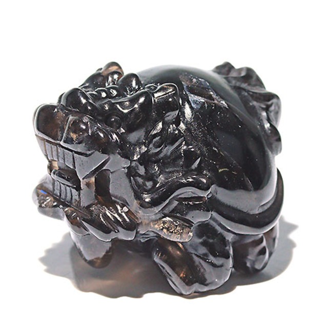 〔D436-2〕中国/山東省産 龍亀 ロングイ 黒水晶 モリオン 聖獣 財運 風水 彫刻置物【メール便不可】