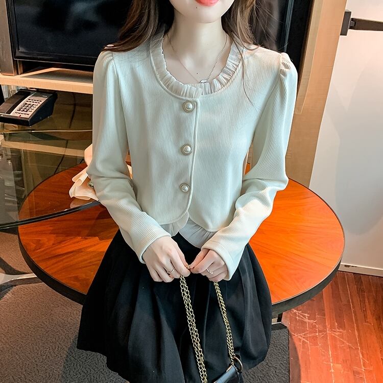 トップス レディース カーディガン ノーカラージャケット S M L XL 2XL ショート丈 クロップド丈 長袖 ラウンドネック 薄手 フリル かわいい 大人可愛い きれいめ シンプル カジュアル エレガント シック おしゃれ お洒落 綺麗 モード系 おとな ナチュラル こなれ感 ラフ ガーリー モダン 抜け感 無地 通勤 通学 OL 学生 デート お出かけ 女子会 休日 イベント ホワイト ブラック 春 秋 10代 20代 30代 韓国系 着回し 普段使い ファッション コーデ モテ 送料無料