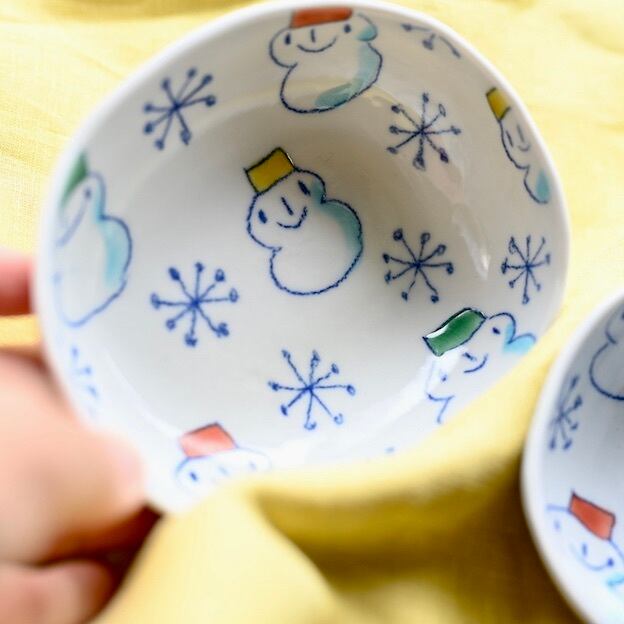 今井一美 陶芸 楕円皿 一点物 雪だるま 作家物 - 食器