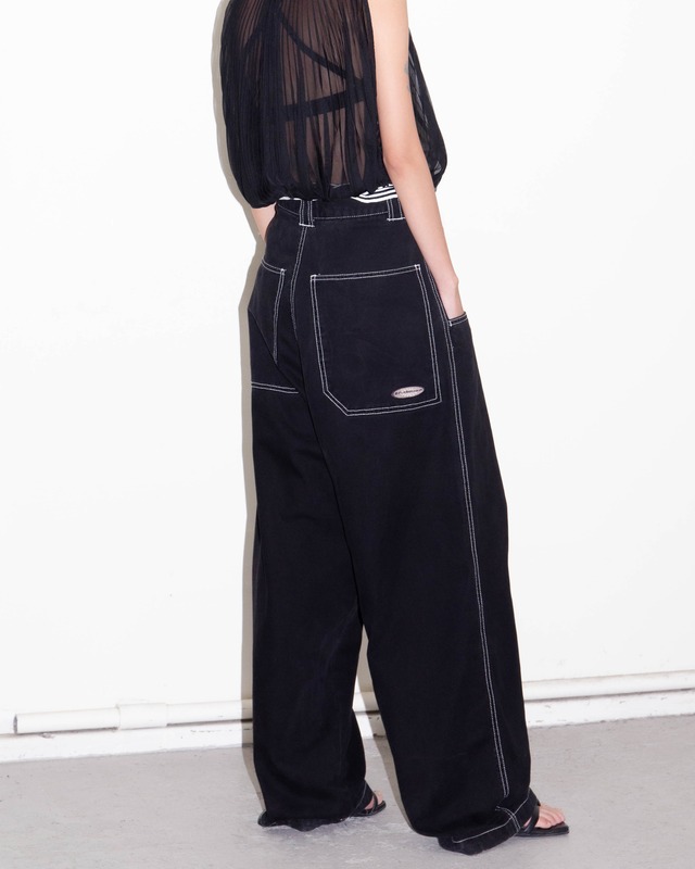 1990s extra wide topstitched duck pants