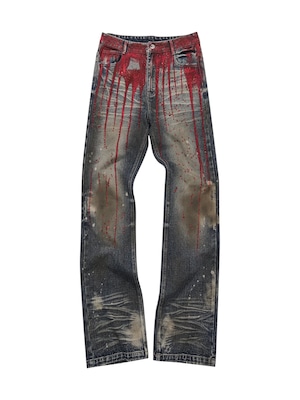 【STARTEXCEEDEND】RHINESTONE BLOOD WASH DISTRESSED DENIM PANTS