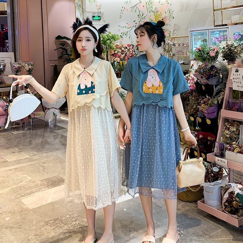 【新作】【送料無料】 マタニティウェア2019夏バージョンの新しいファッションドールカラー刺繍ステッチルーズプラスサイズのマタニティドレス-アリババ 大きめサイズ サマー 夏物 expec261536244968