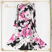 社交ダンス 衣装 スタンダード ドレス ワンピース レッスンウェア パーティドレス 黒 DECIDES ブラック系 ホワイト系 グレイ系 ピンク系 フラワープリント シック 大人用 女性用 カジュアル ストレッチ ドレッシー 着心地良い シンプル エレガント デザイン おしゃれ イベント用 結婚式 二次会 パーティー ファッション