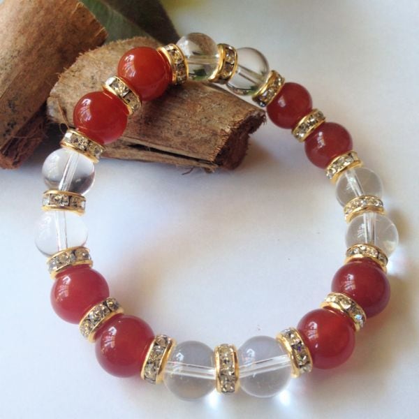 パワーストーン ブレスレット 赤メノウと水晶を組み合わせた