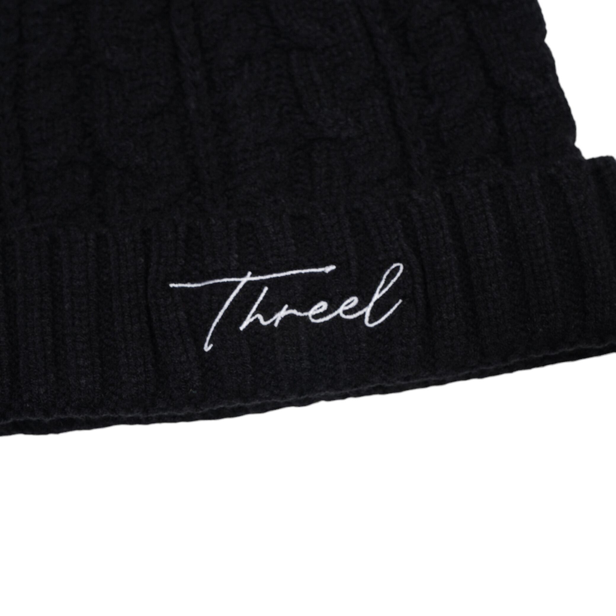 cursive Logo Cable Knit Cap BLACK (TL004-CP) | THREEL