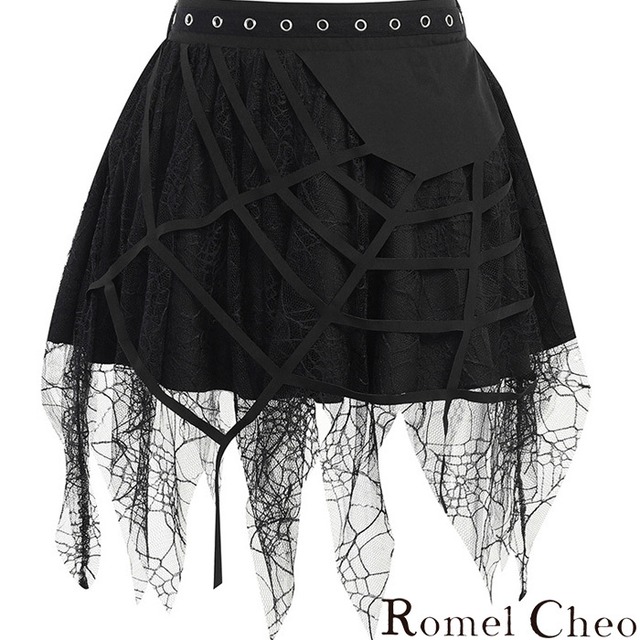 【お支払い確認後20日以内発送】RomelCheo スパイダーウェブチュールミニスカート デザインスカート チュールスカート ミニ丈 ショート