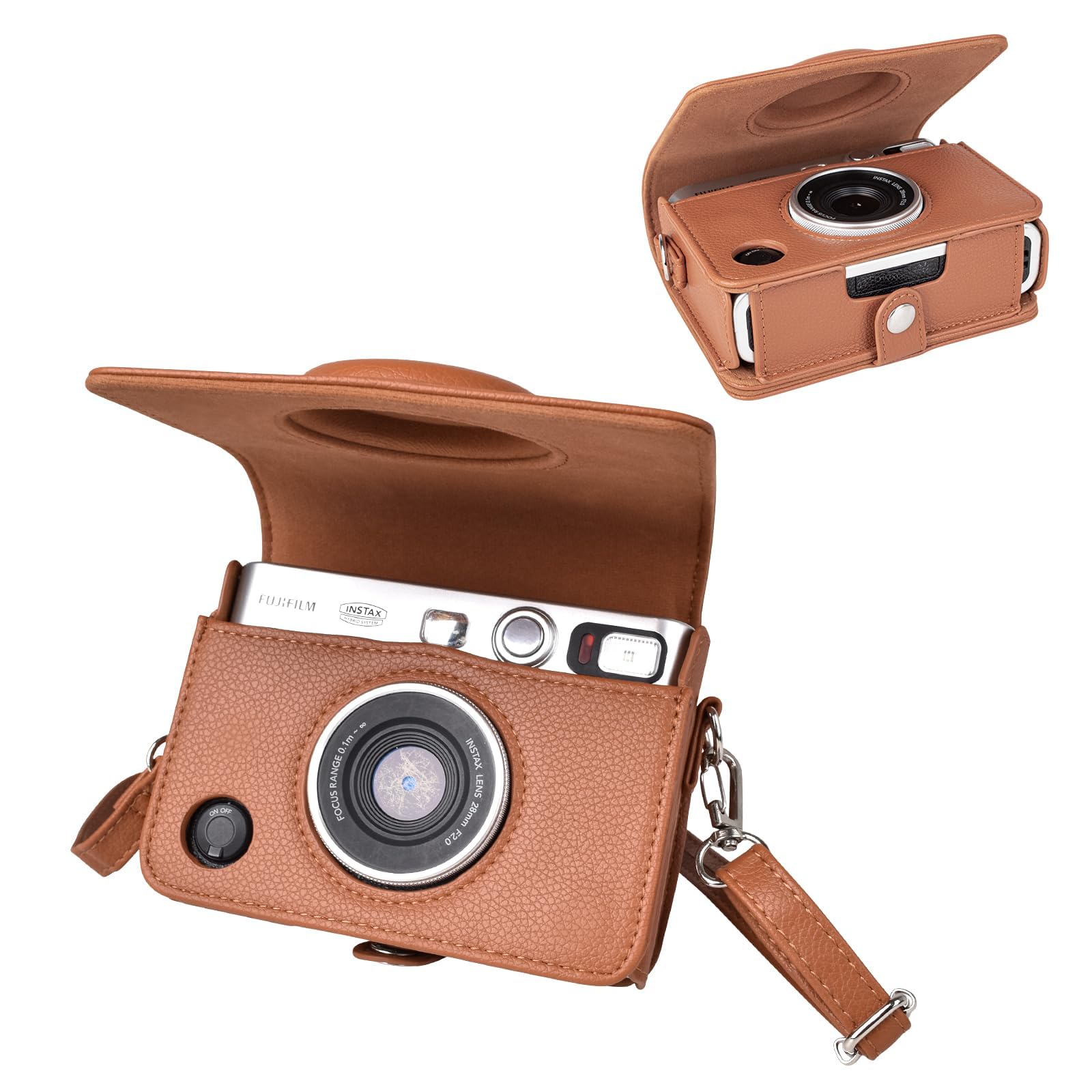 【数量限り】kinokoo チェキフィルム instax mini evo ケース 精密充電ポート&写真プリント口付き PUレザーチェキevoカメラバッグ fuji mini evo カメラアクセサリー 調整可能ショルダーストラップ&取り外し可能プロテクティブカバー付き ケースを取り外せずに充電でき(ブラウン)