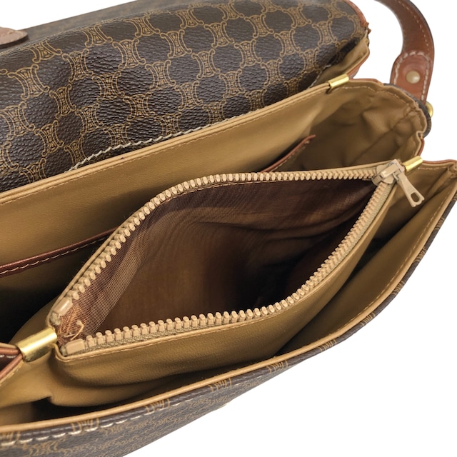 CELINE セリーヌ マカダム ショルダーバッグ ブラウン ホースシュー PVCレザー vintage ヴィンテージ オールド mxtw8i