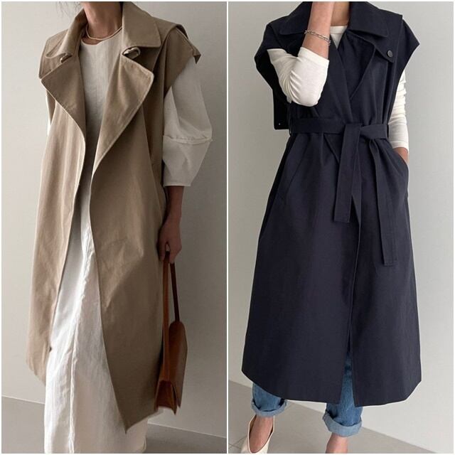 【予約販売】ジレ ベストコート レディース レイヤーオフホワイト ブラック ベージュ ロング丈 フェミニン こなれ感 大人可愛い シンプル エレガント おしゃれ 韓国 旅行 トレンド フリー