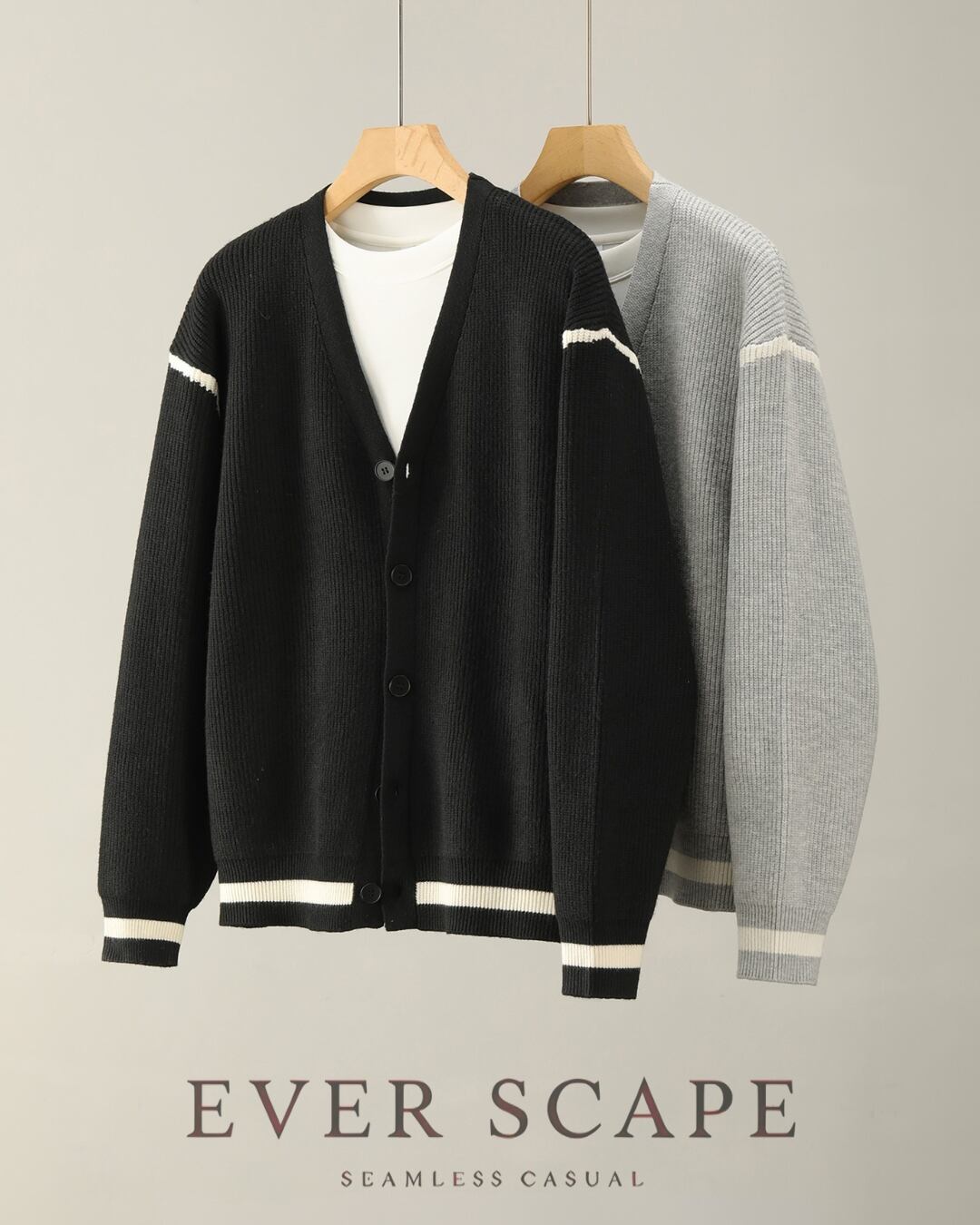 サイドライン Vネックニットカーディガン 2色 A0051