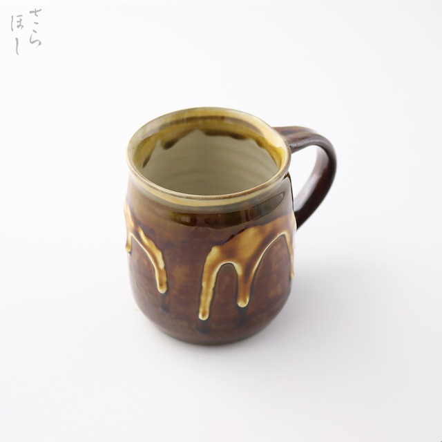 小鹿田焼 小袋窯 マグカップ 流し掛け 茶  高さ約8cm 陶器 和食器 民藝