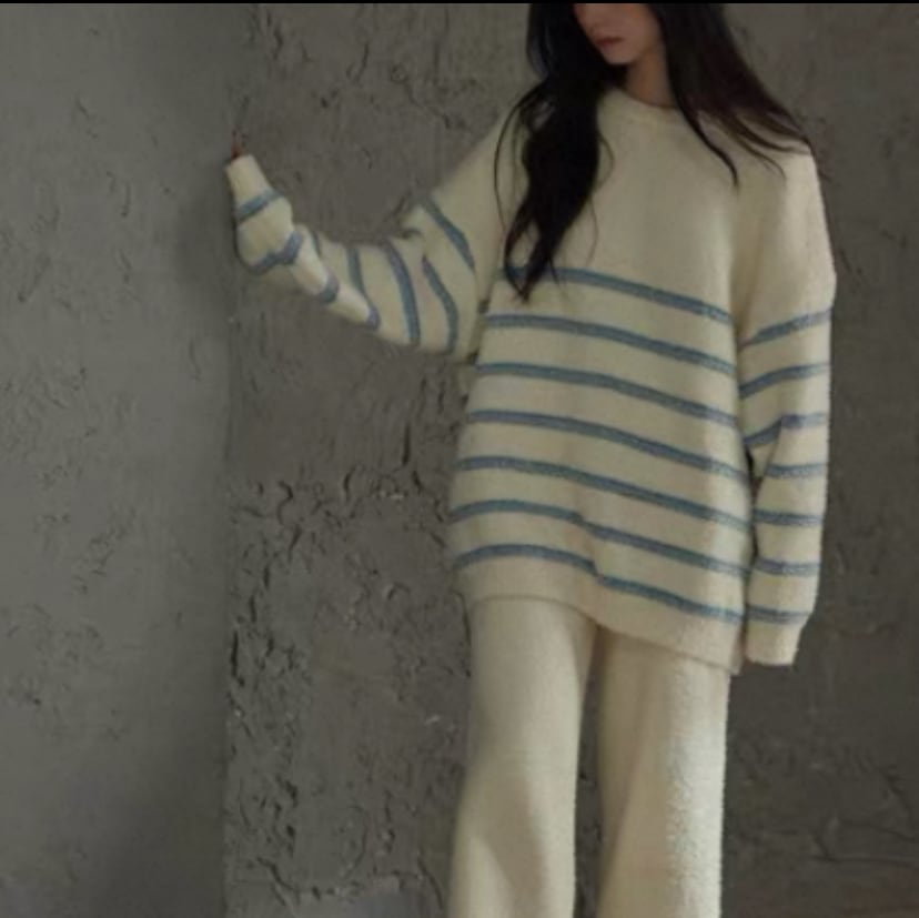 訳ありSALE【M-XL】fleece stripe pullover pajamas p1582