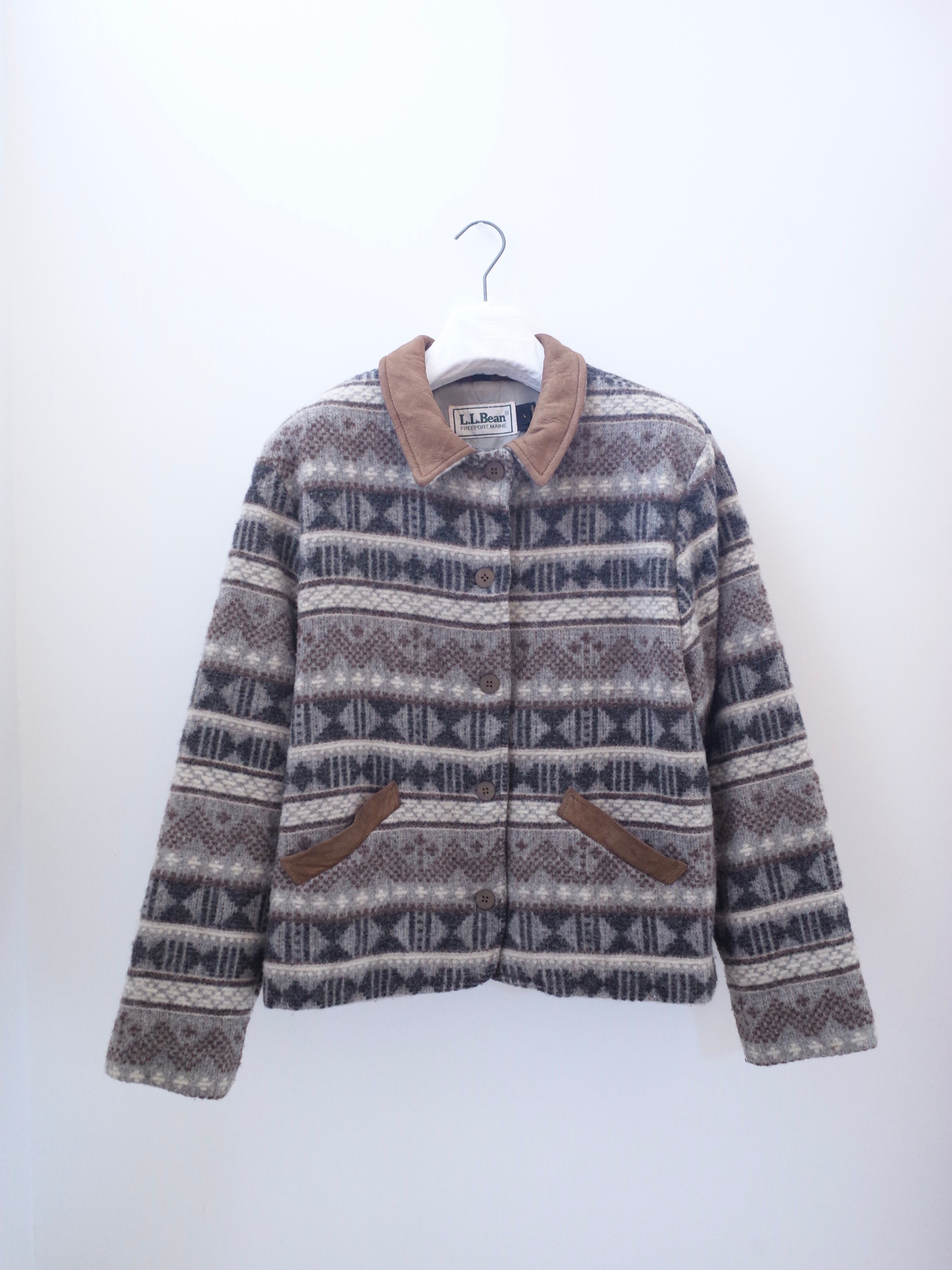 L.L.Bean leather collar wool jacket