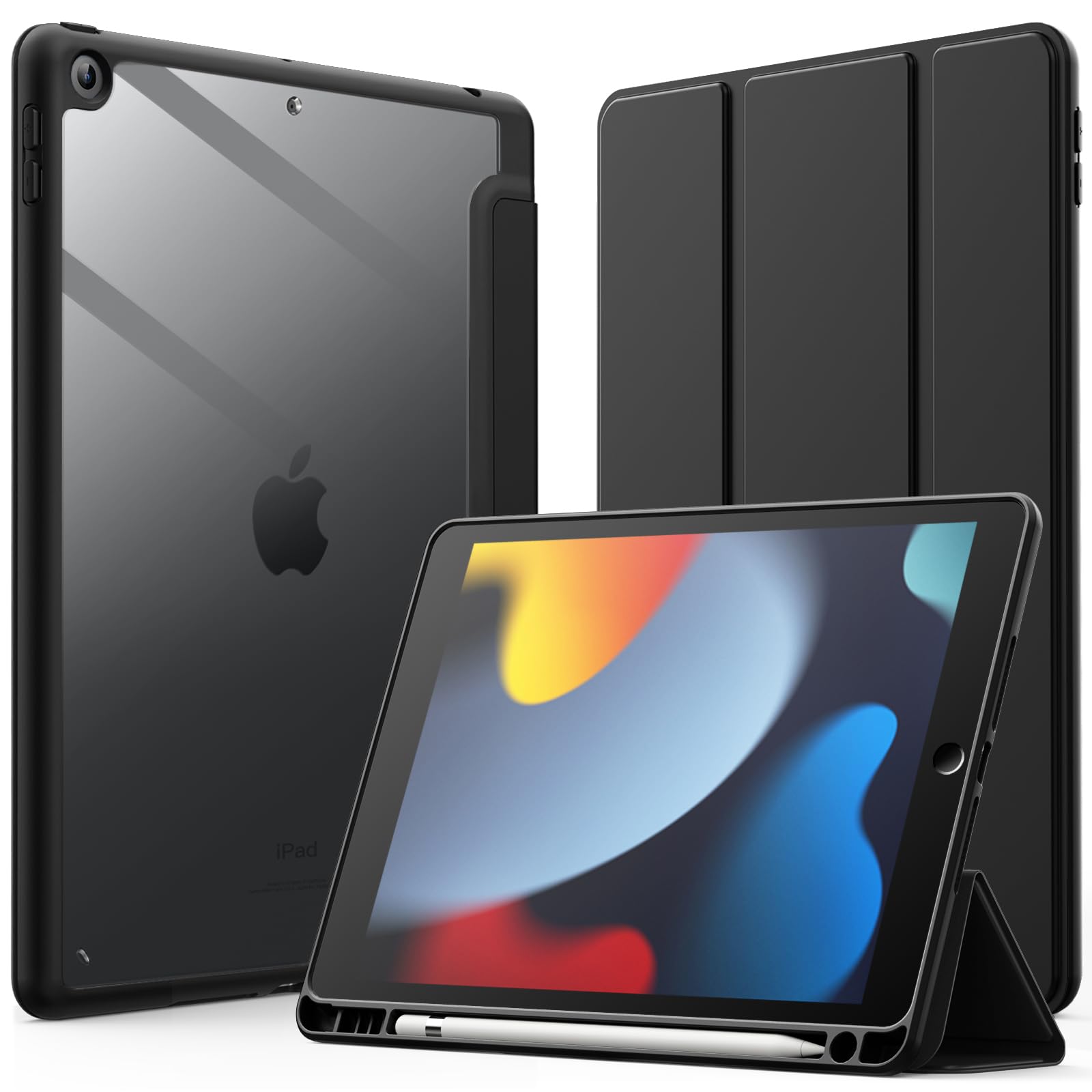 JETech iPad 第9/8/7世代 10.2インチ用 ケースカバー (ブラック)